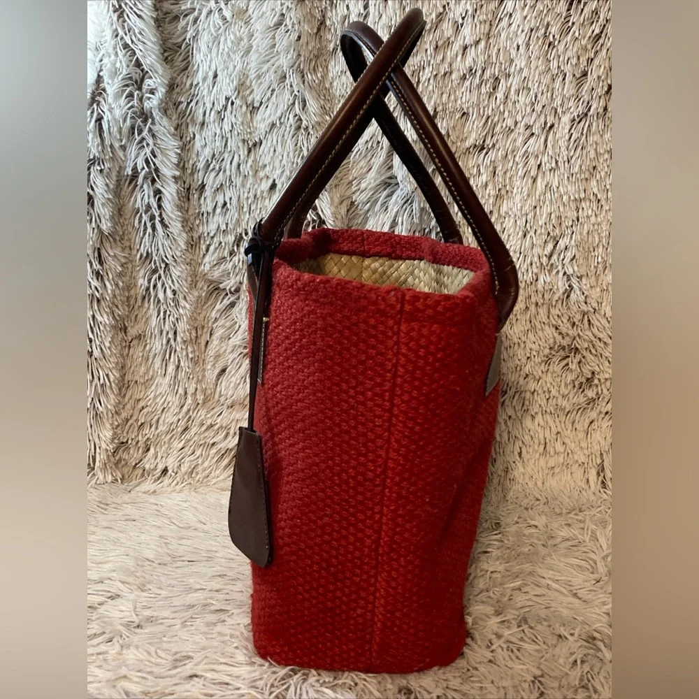 GAP Red Woven Tote with Brown Leather Handles